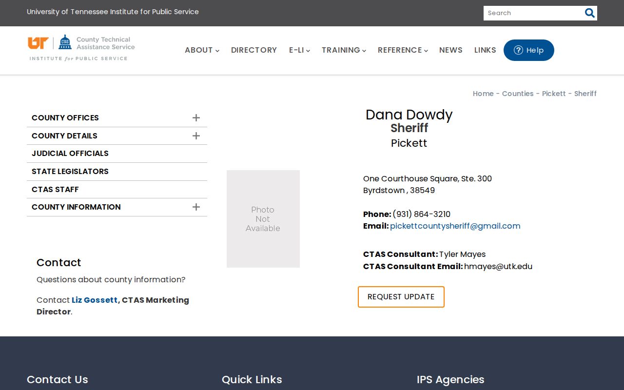 Pickett County Sheriff booking record contact page
